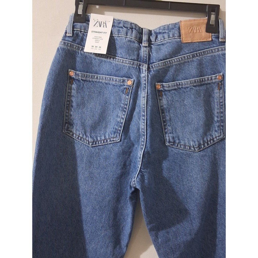 Zara Womens High Rise Straight Leg Ankle Rigid Denim Jeans Blue 6164/023 Size 4 - Picture 3 of 8
